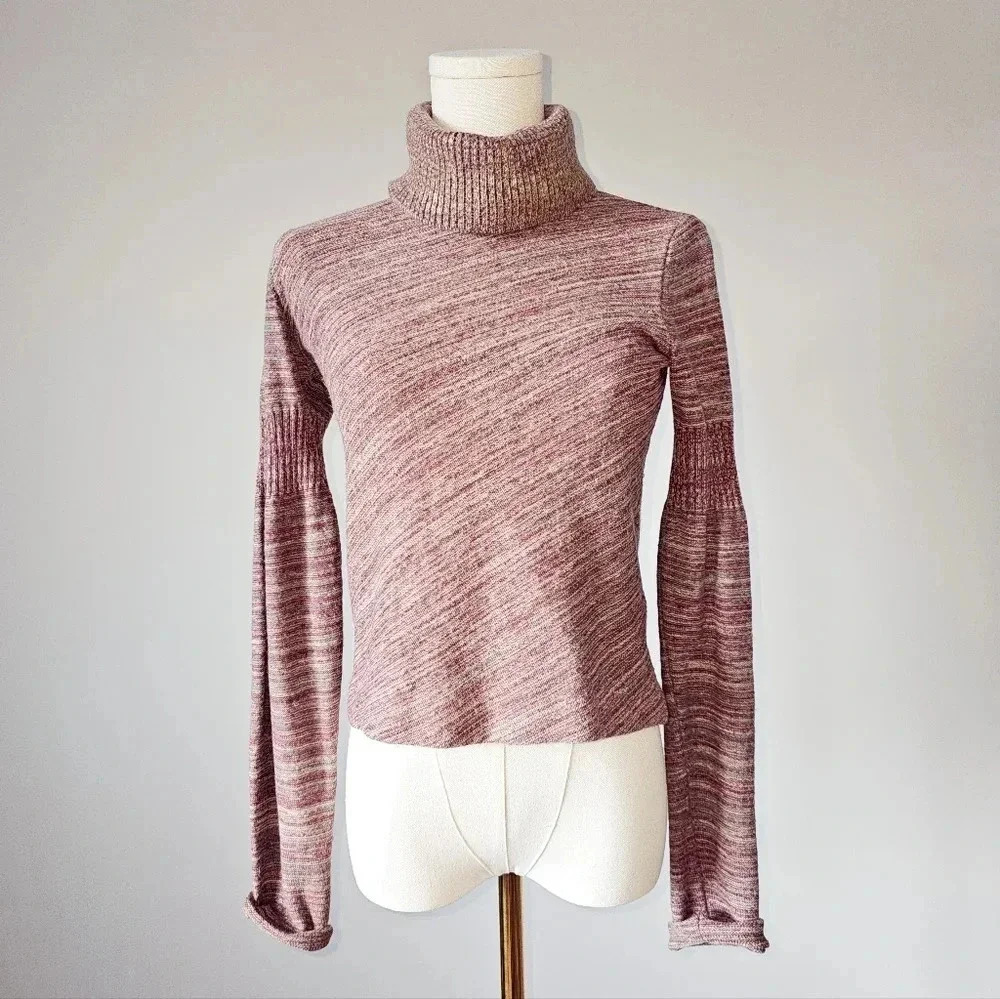Diesel cropped turtleneck sweater Size m maroon gold wool blend